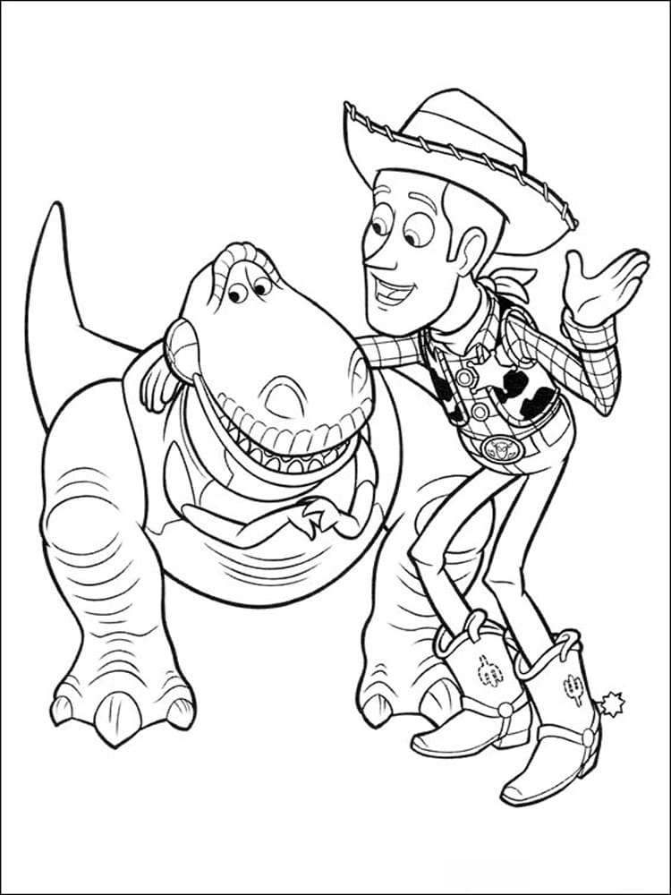 Rex and woody toy story coloring page