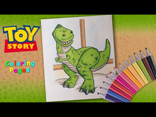 Toy story coloring pages for kids coloring dinosaur rex how to draw a cartoon dinosaur