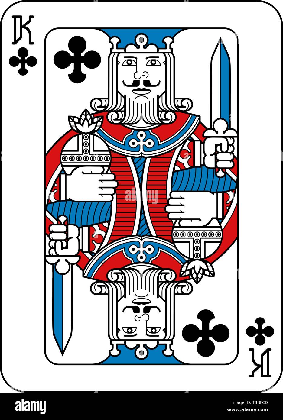 Naipe rey de trãbol rojo azul y negro imagen vector de stock