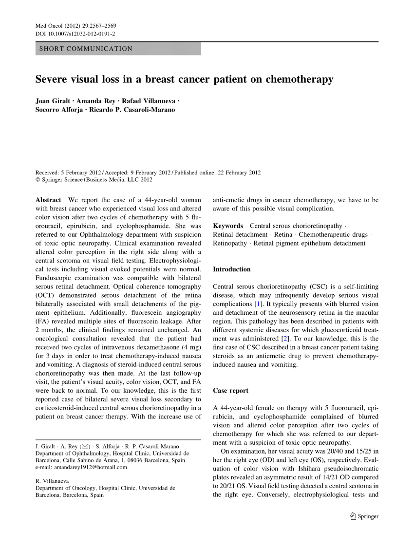 Pdf severe visual loss in a breast cancer patient on chemotherapy