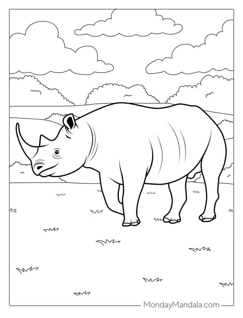 Rhino coloring pages free pdf printables