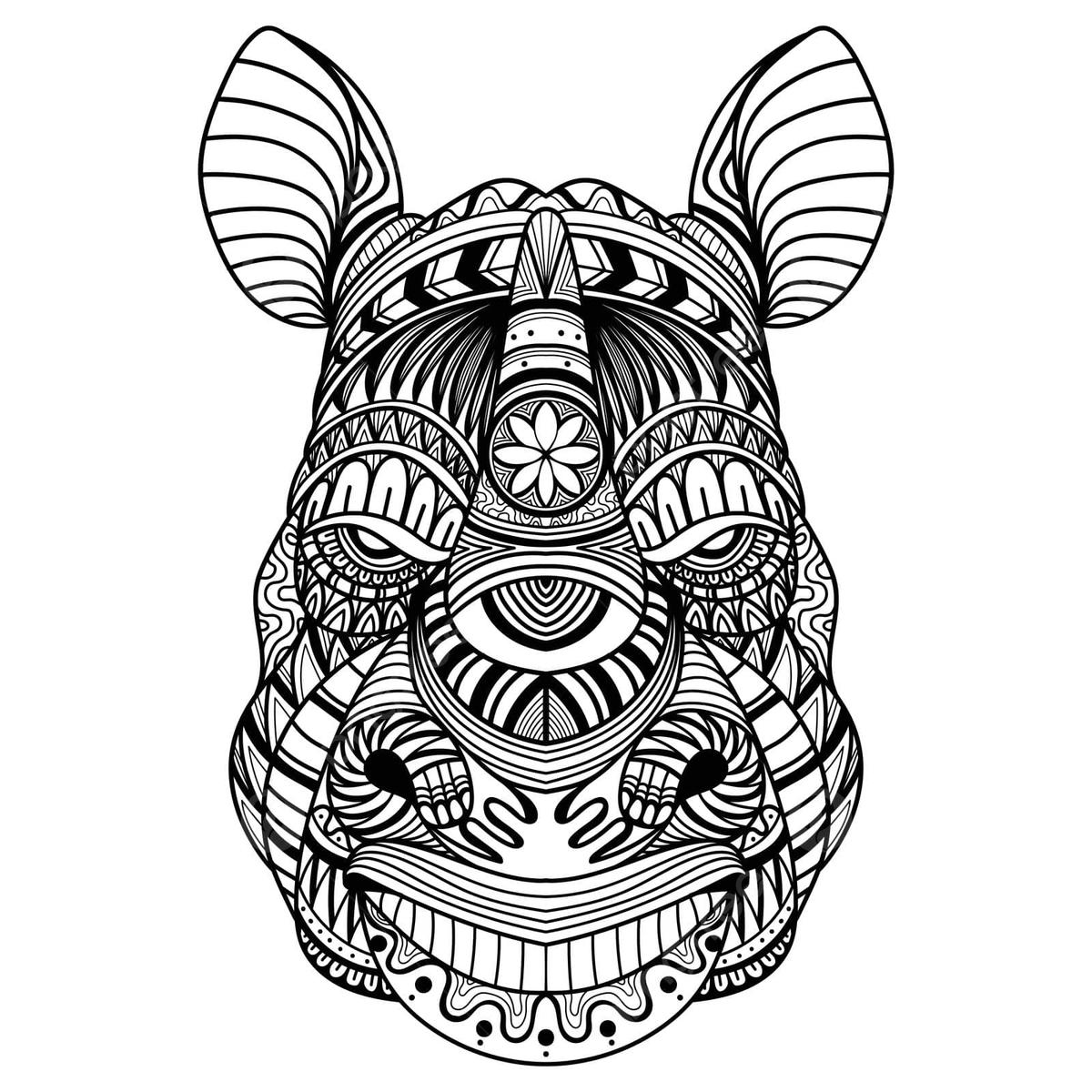 Rhino head mandala zentangle coloring page illustration retro embroidery hand drawn vector retro embroidery hand drawn png and vector with transparent background for free download