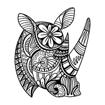 Rhino head mandala zentangle coloring page illustration retro embroidery hand drawn vector retro embroidery hand drawn png and vector with transparent background for free download