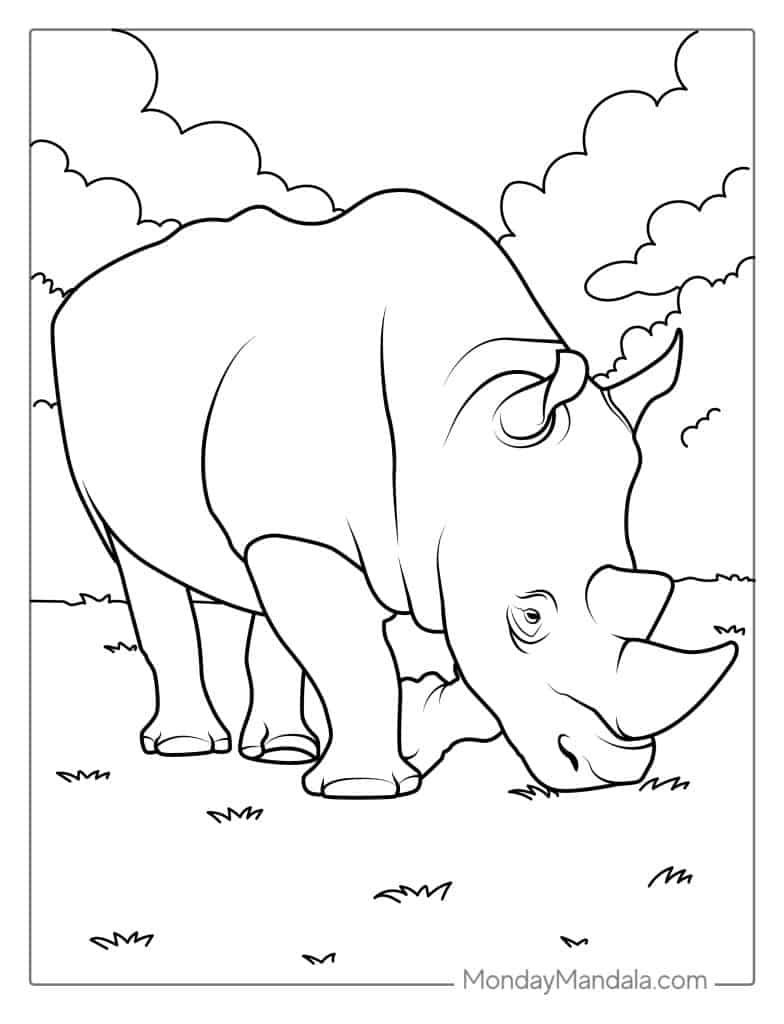 Rhino coloring pages free pdf printables