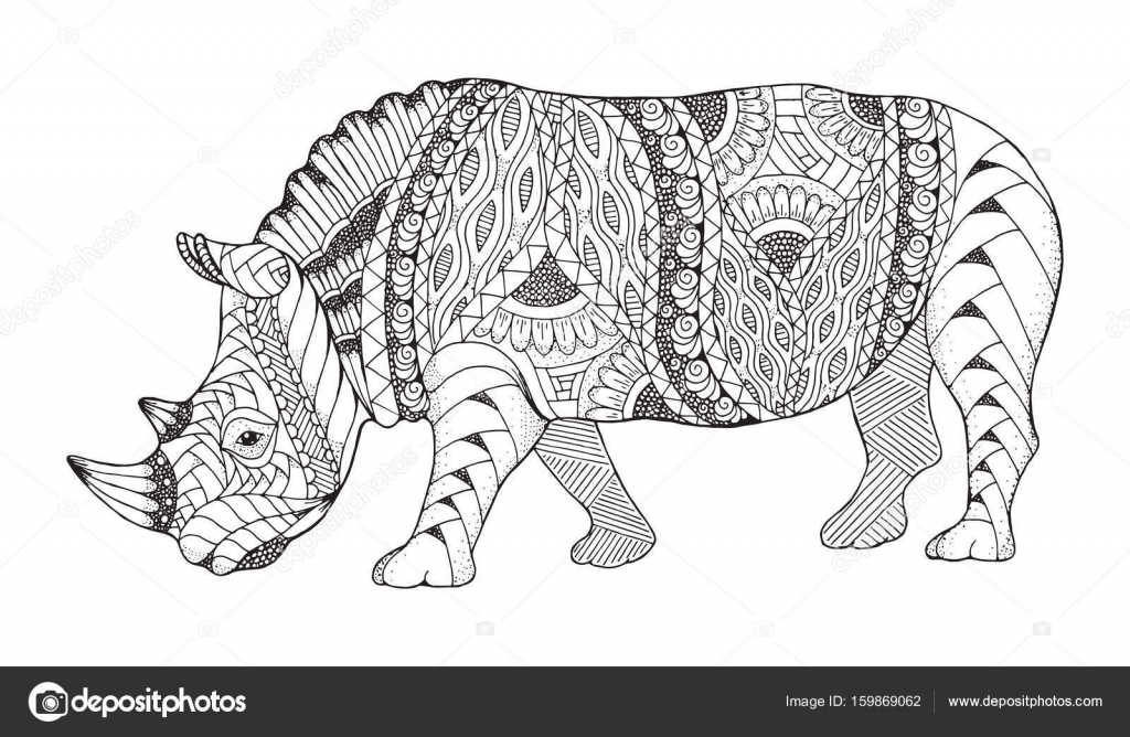 Rhino animal zentangle stylized rhinoceros vector illustration pattern zen art black and white illustration on white background adult anti