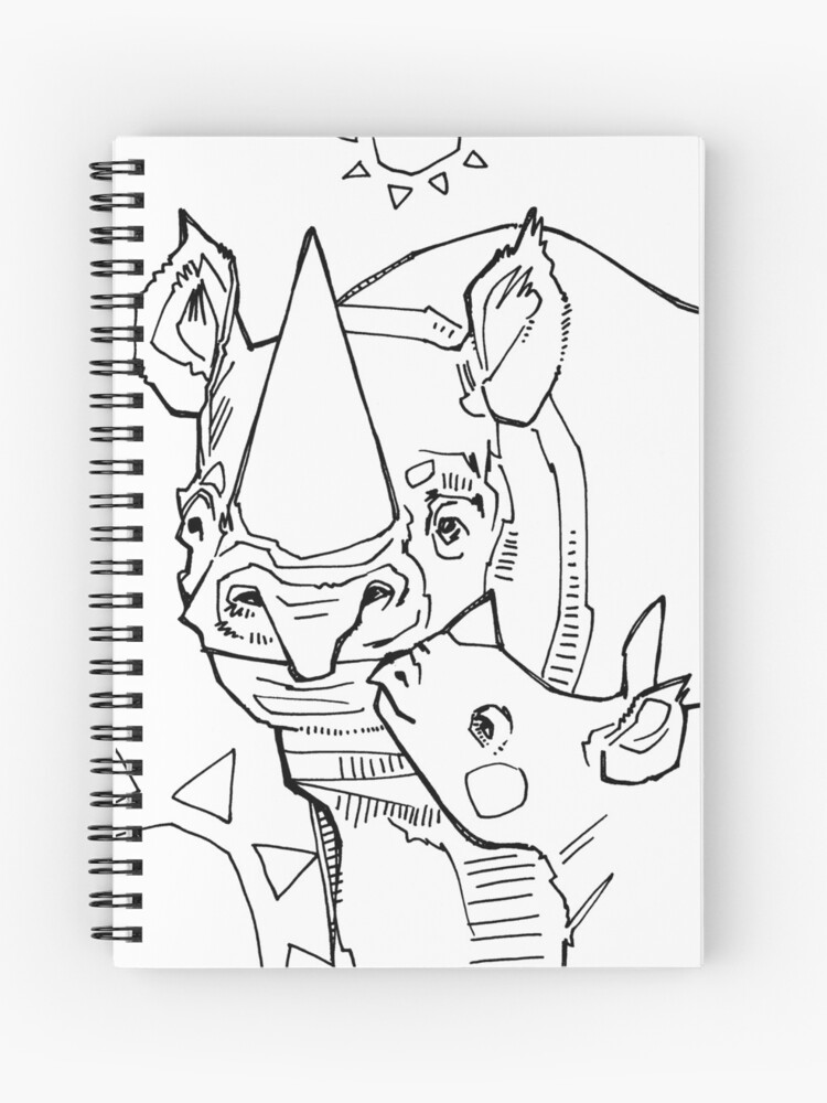 Rhinoceros coloring book image spiral notebook for sale by gwenn seemel