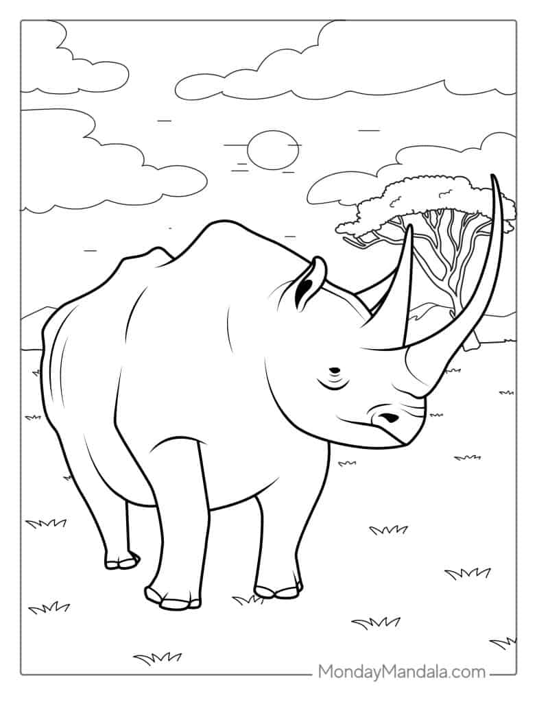 Rhino coloring pages free pdf printables