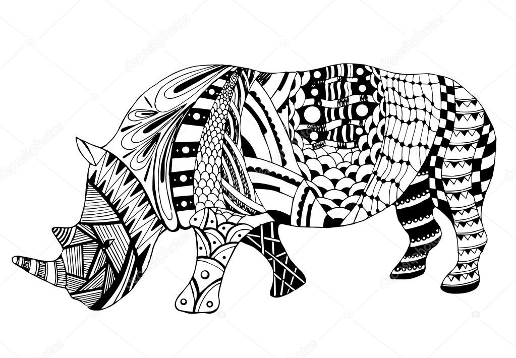 Rhino zentangle stylized vector illustration freehand pencil doodle black and white zen art coloring book stock vector by romanroki