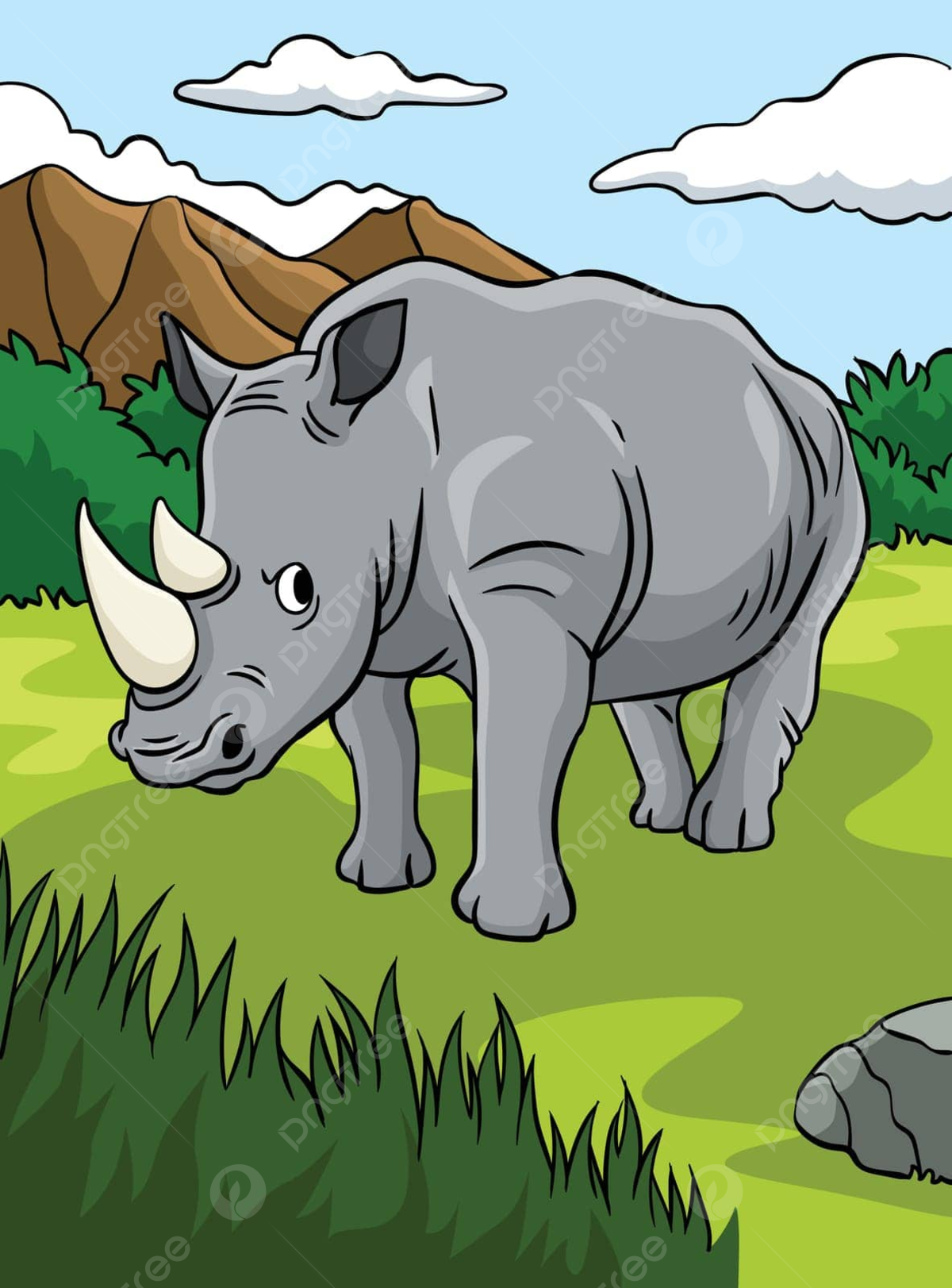 Rhinoceros animal colored cartoon illustration horn filled color book vector horn filled color book png and vector with transparent background for free download