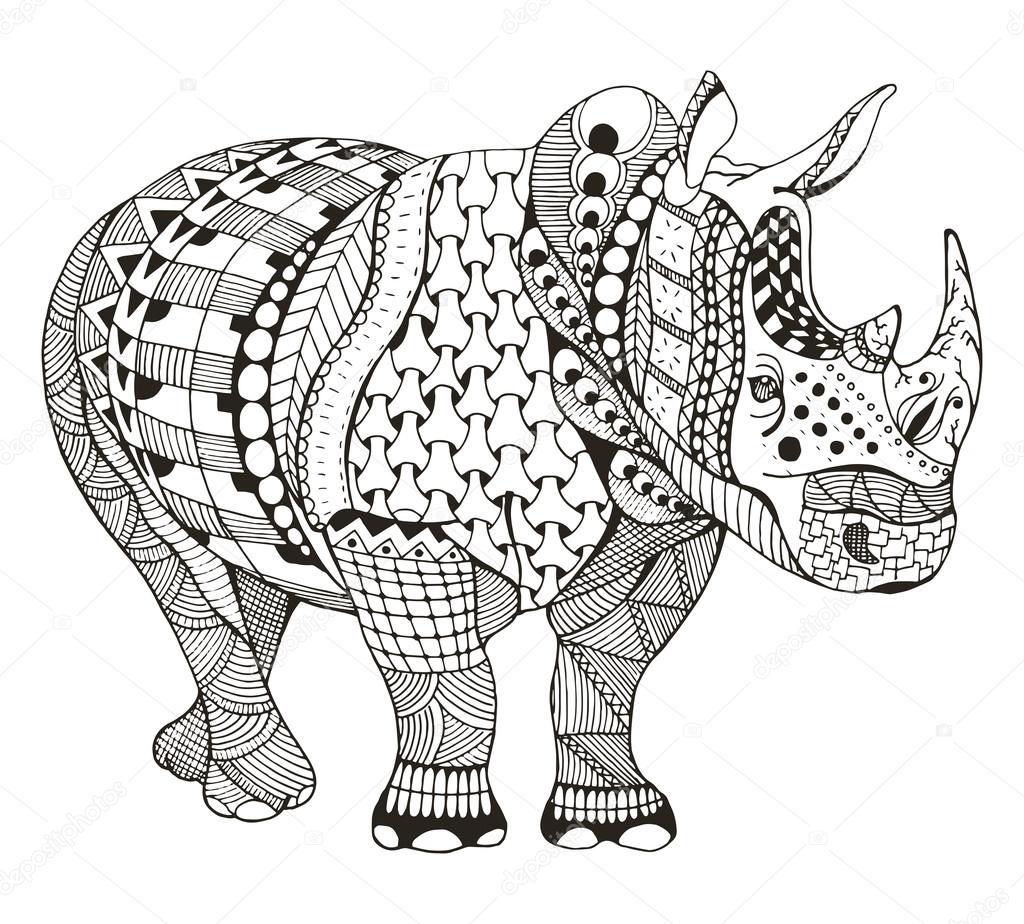 Rhino zentangle stylized vector illustration freehand pencil doodle black and white pattern hand drawn stock vector by romanroki