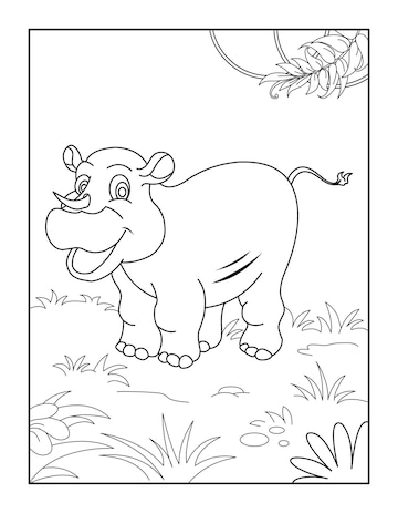 Premium vector rhino coloring book for kids wild animal coloring pages for children