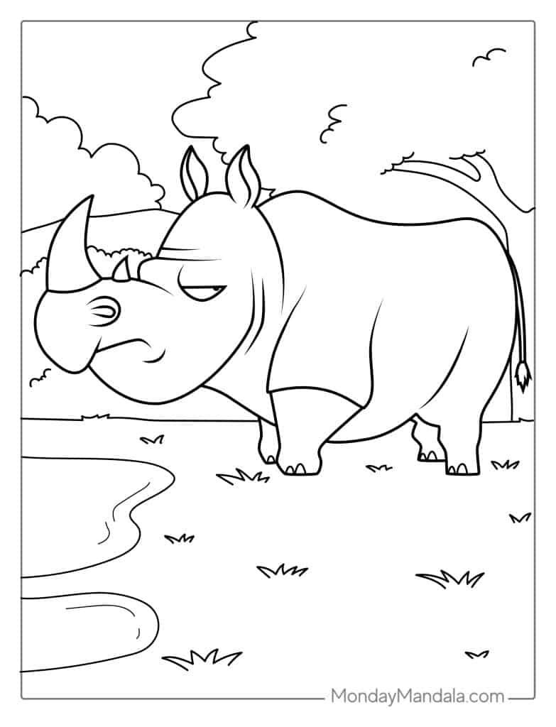 Rhino coloring pages free pdf printables