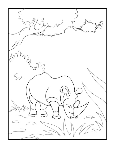 Premium vector rhino coloring book for kids wild animal coloring pages for children