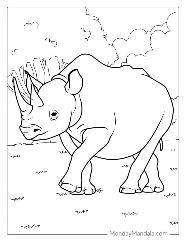 Rhino coloring pages free pdf printables