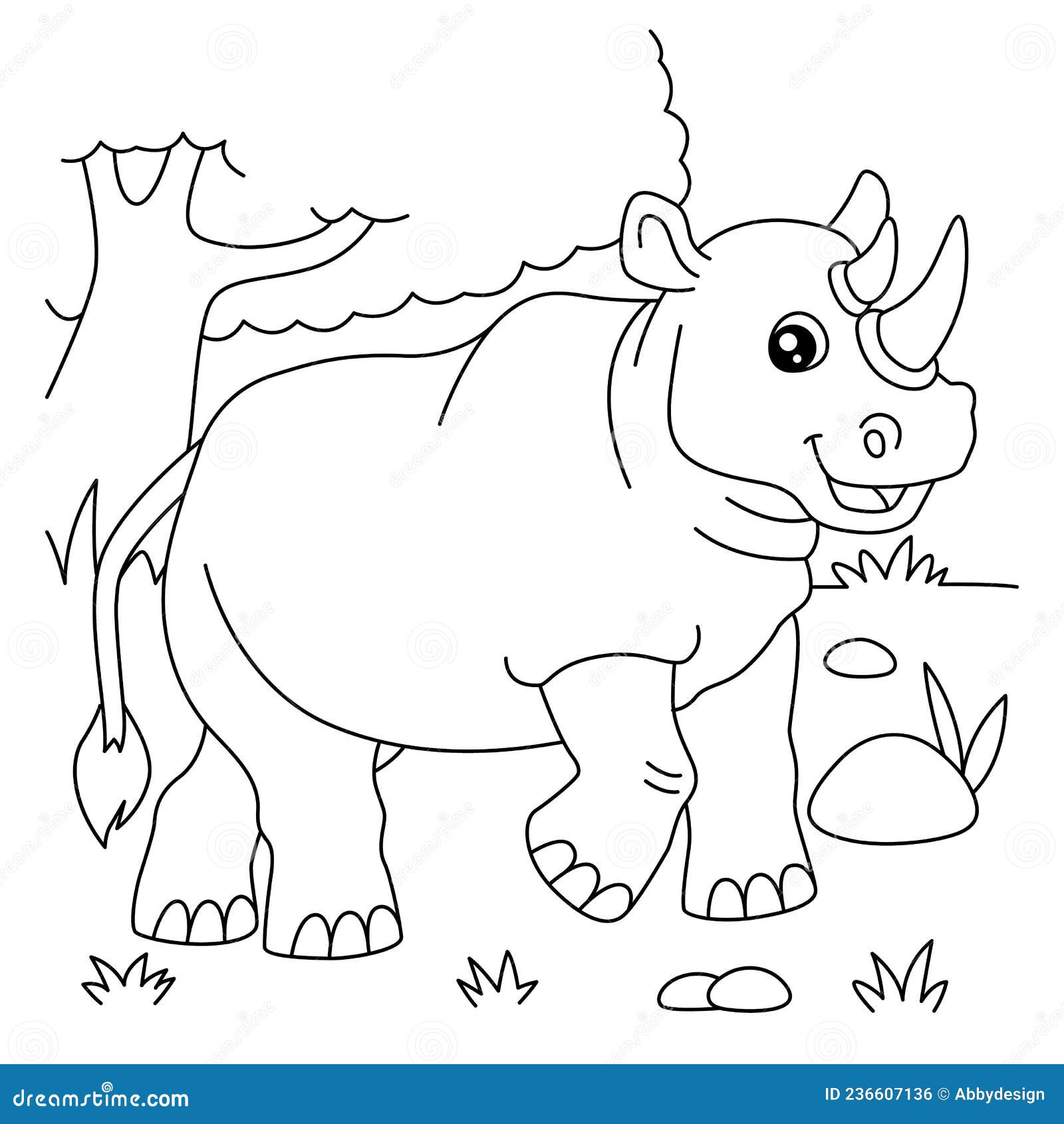 Rhinoceros coloring page for kids stock vector