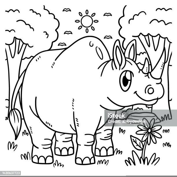 Rhinoceros animal coloring page for kids stock illustration