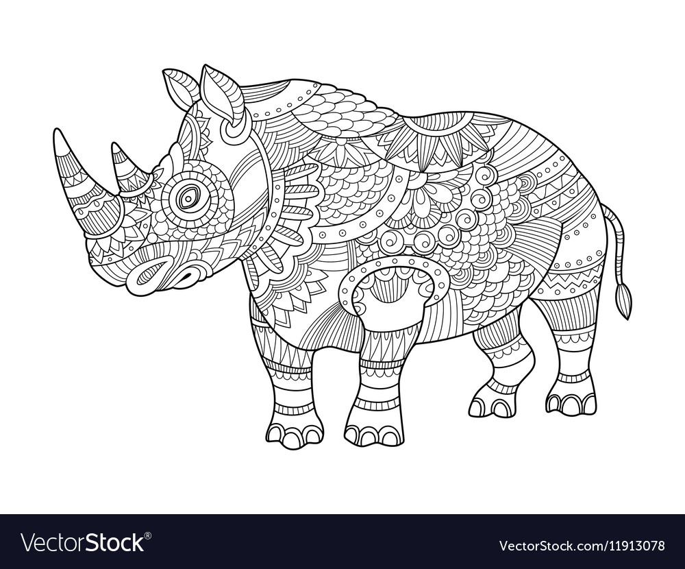 Rhinoceros coloring book for adults royalty free vector