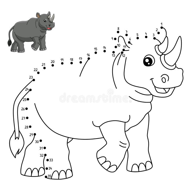 Dot to dot rhinoceros coloring page for kids stock vector