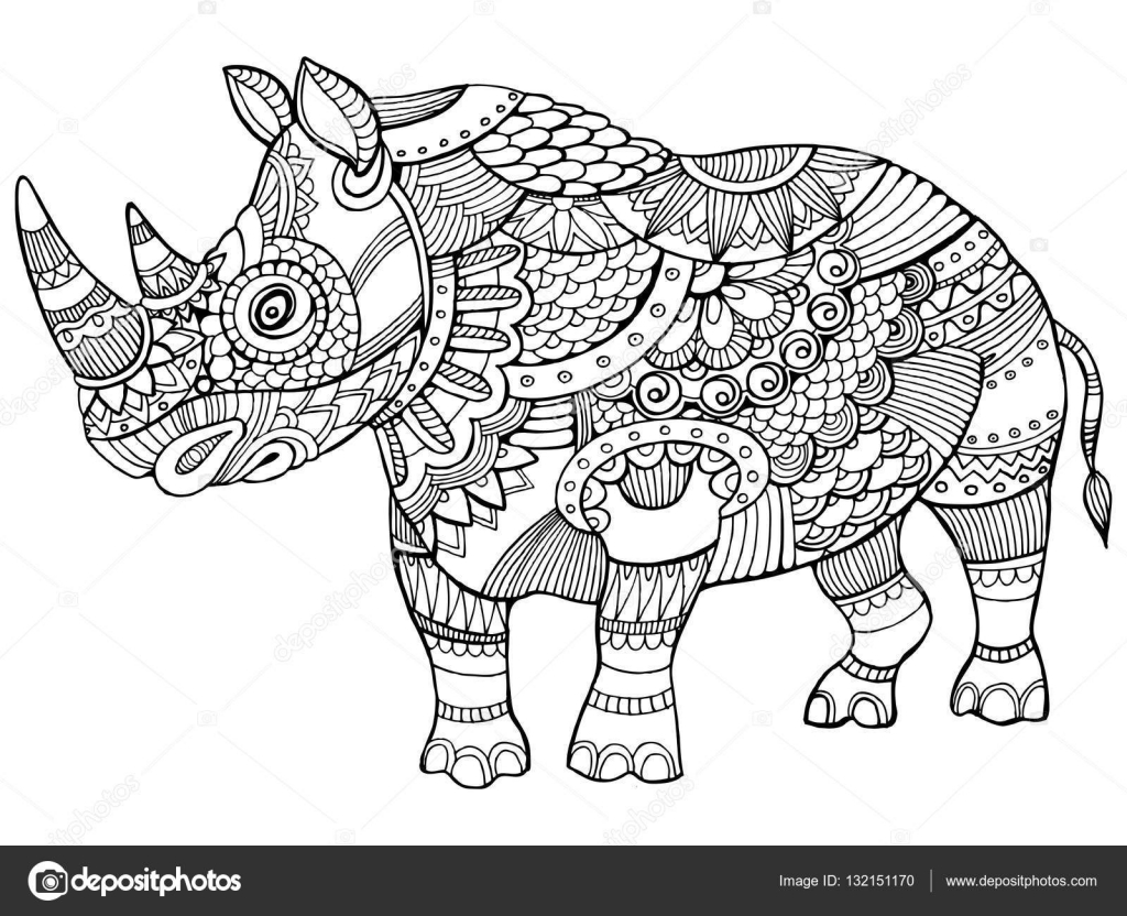 Rhinoceros coloring book for adults vector stock vector by alexanderpokusay