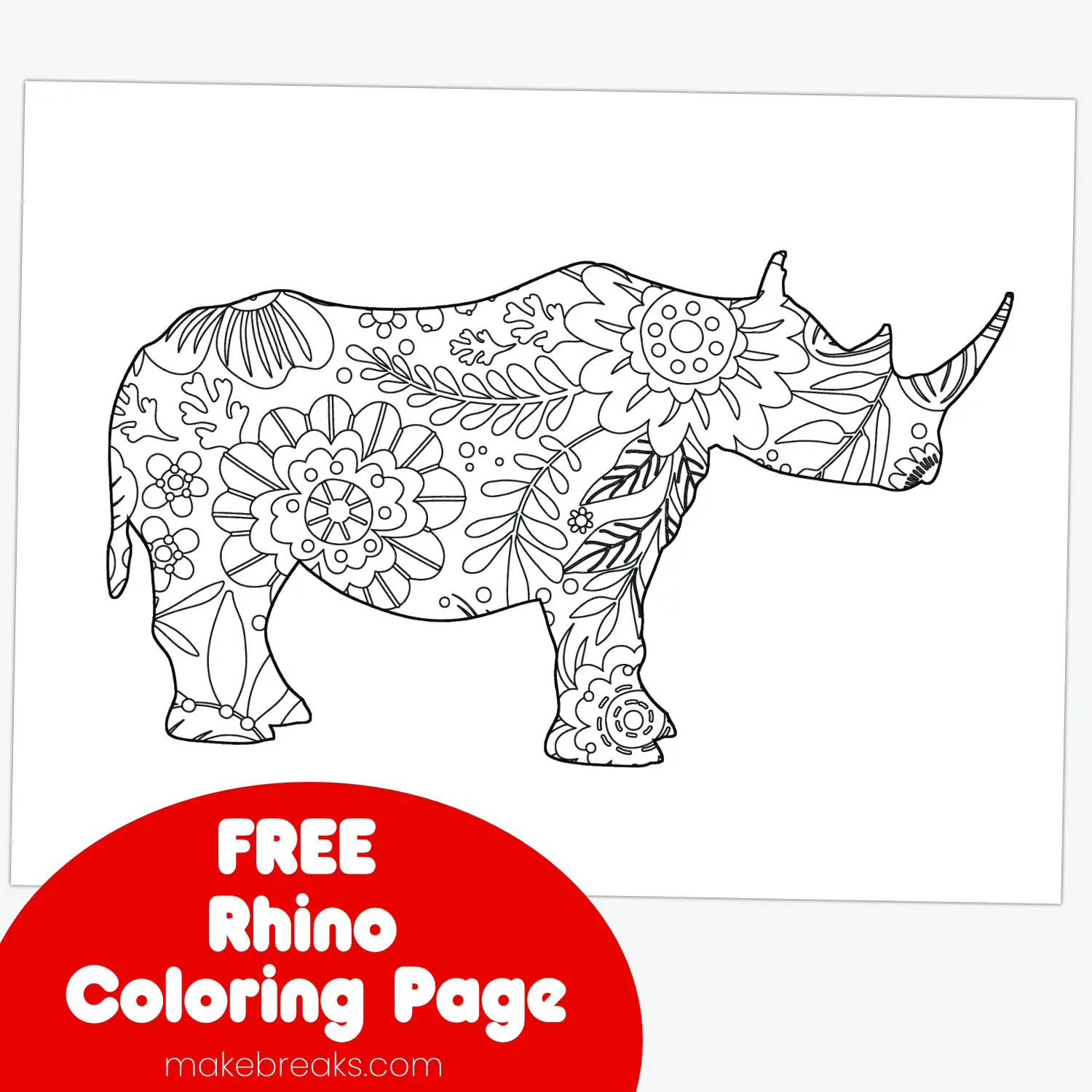 Unleash your creativity with our intricate rhino coloring page