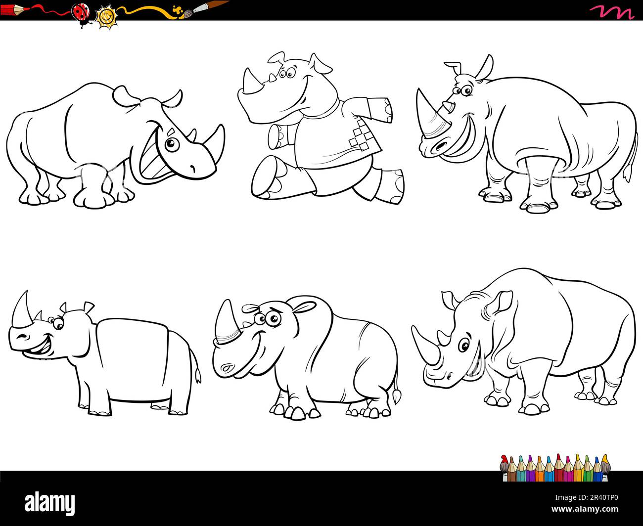 Cartoon illustration funny rhinoceros coloring hi