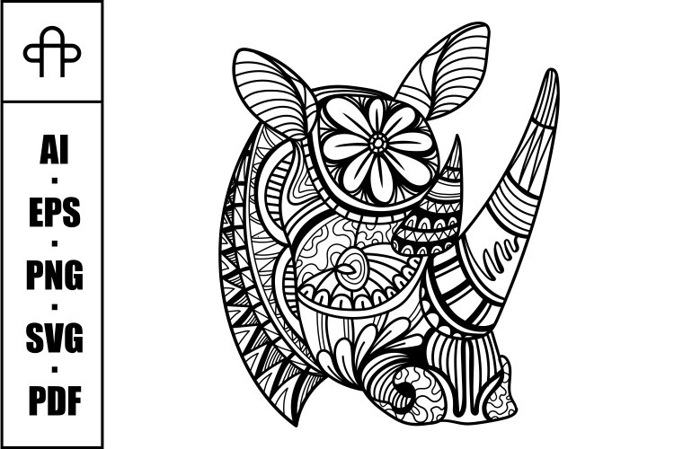 Rhino head side position mandala zentangle coloring page