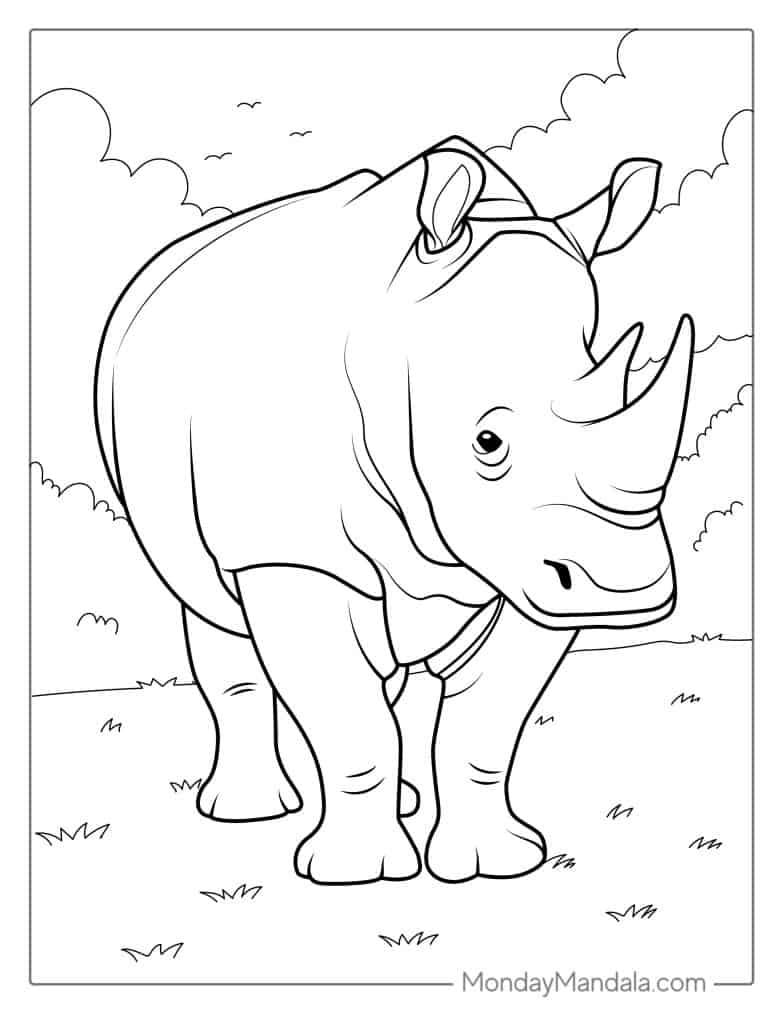 Rhino coloring pages free pdf printables