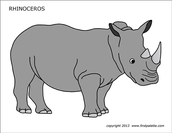 Rhinoceros free printable templates coloring pages