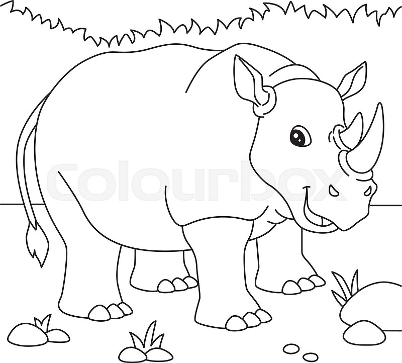 Rhinoceros coloring page for kids stock vector