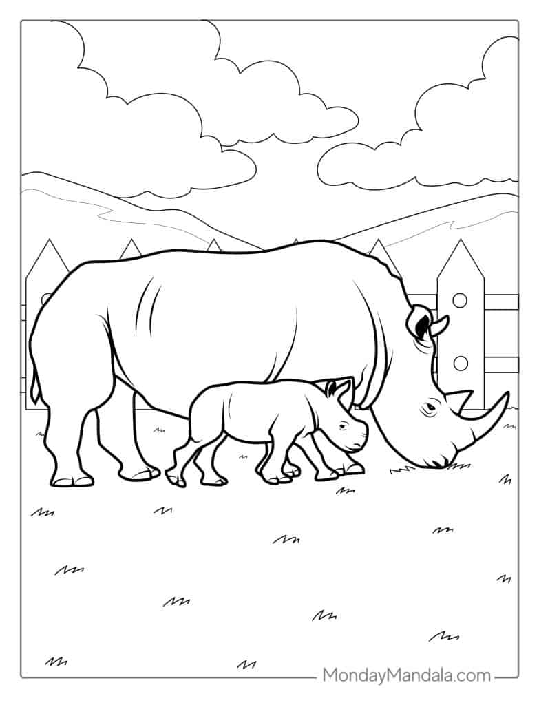 Rhino coloring pages free pdf printables