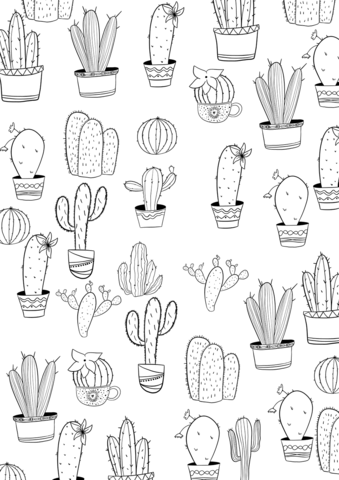 Cactus pattern coloring page free printable coloring pages