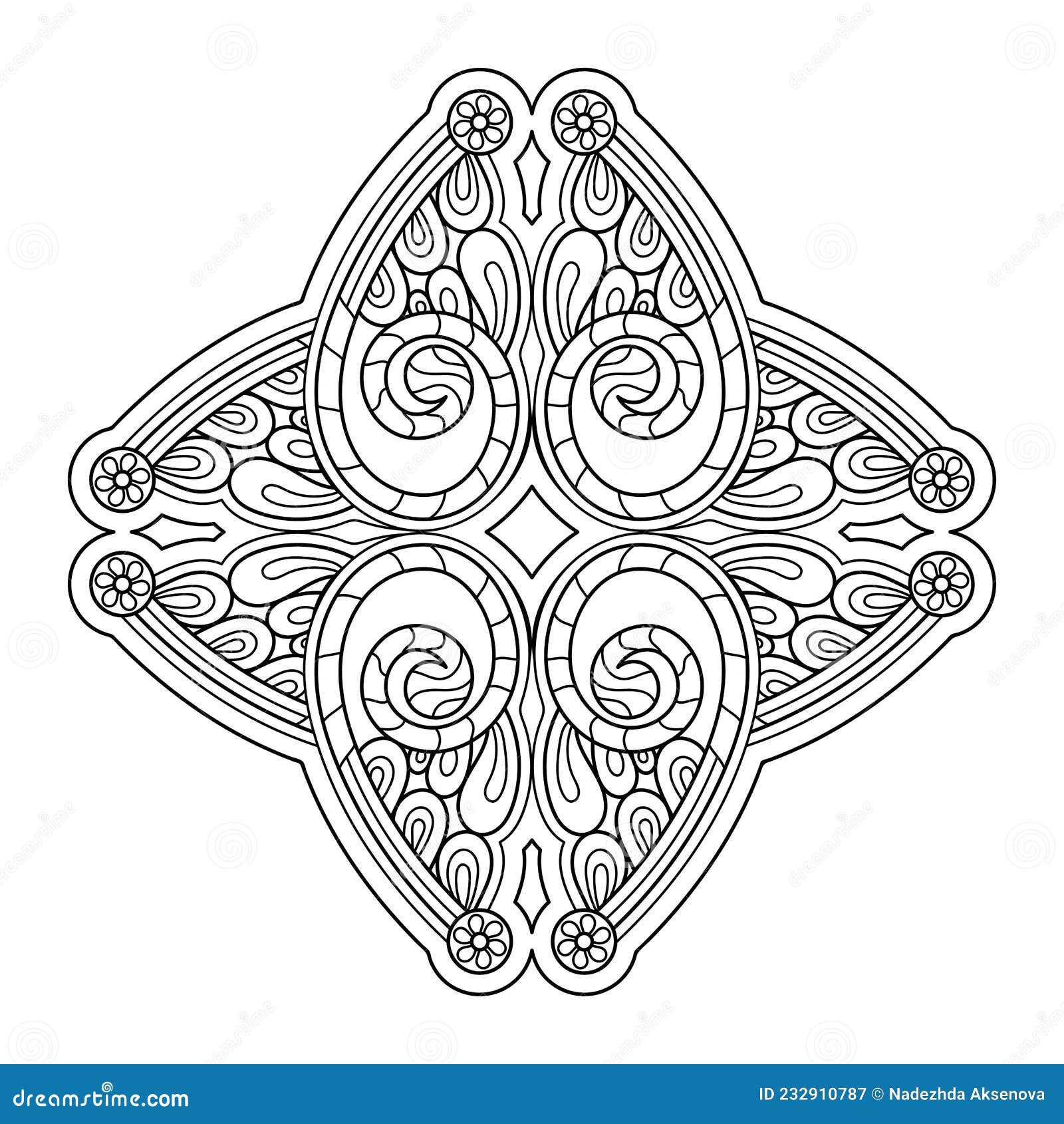 Coloring book decorative element in the shape of a rhombus four