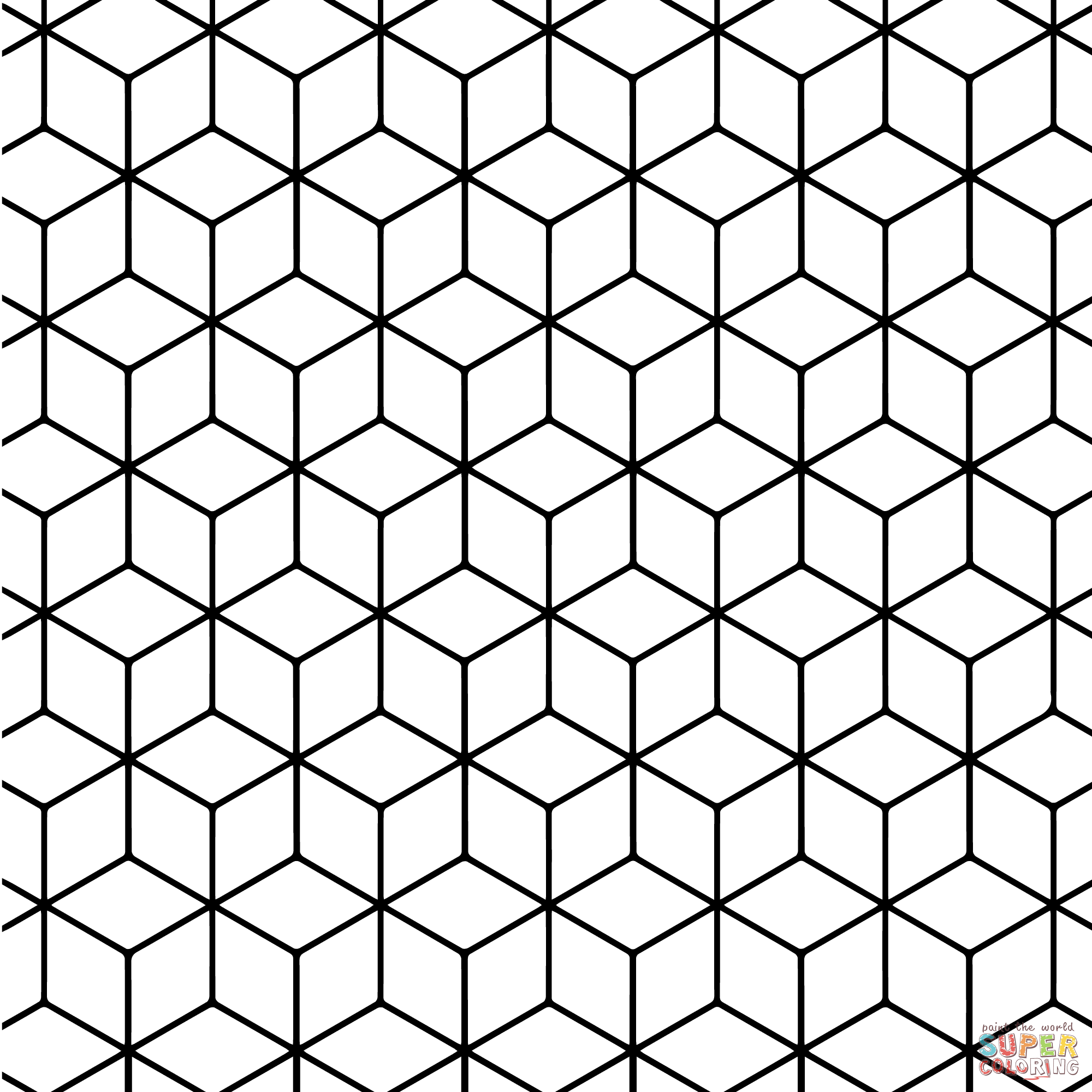 Geometric tessellation with rhombus pattern coloring page free printable coloring pages