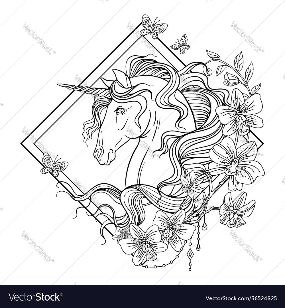 Unicorn head coloring book rhombus royalty free vector image