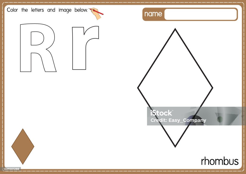 Vector illustration of kids alphabet coloring book page with outlined clip art to color letter r for rhombus