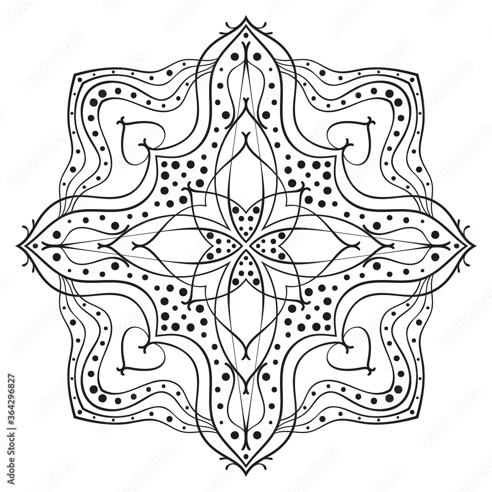 Square ornamental mandala with rhombus in middle isolated design element for coloring book print on t