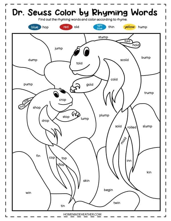 Dr seuss rhyming coloring pages homemade heather