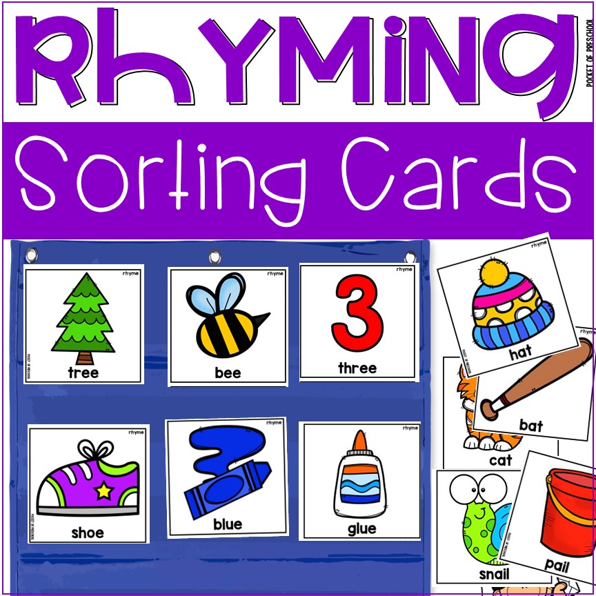 Rhyming sort activity cards for preschool pre