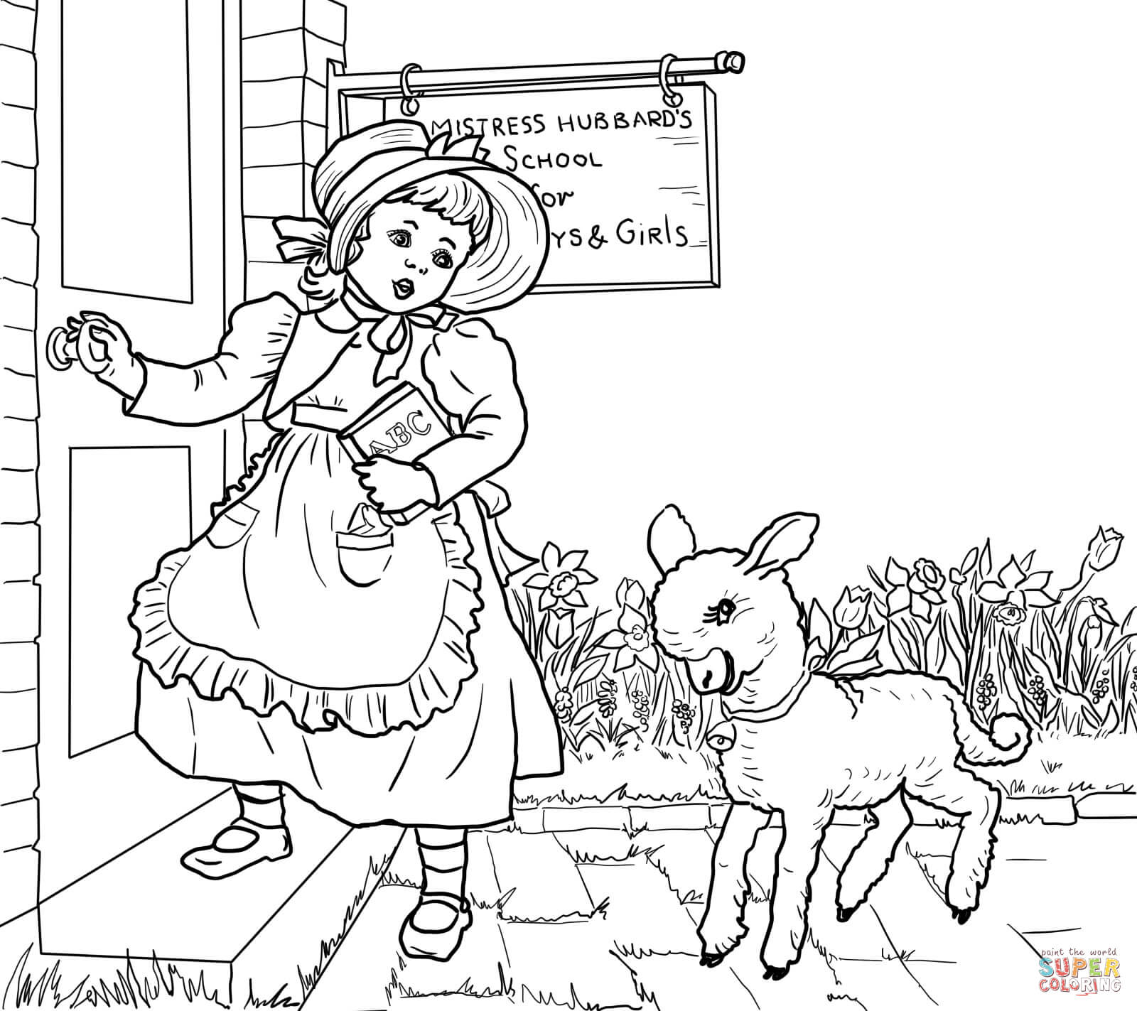 Mary had a little lamb nursery rhyme coloring page free printable coloring pages