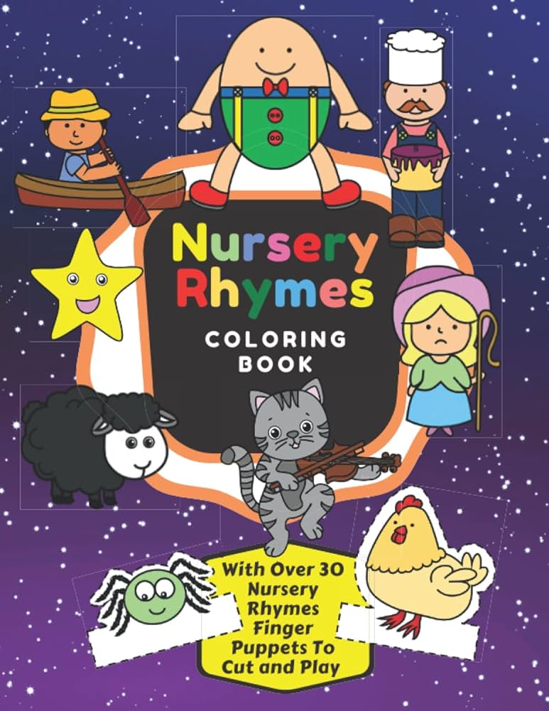 Nursery rhymes coloring book with finger puppets large print easy and big pictures for toddlers and preschoolers press ai books