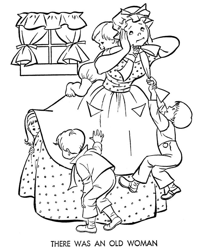 Old woman who lived in a shoe nursery rhymes coloring page sheets