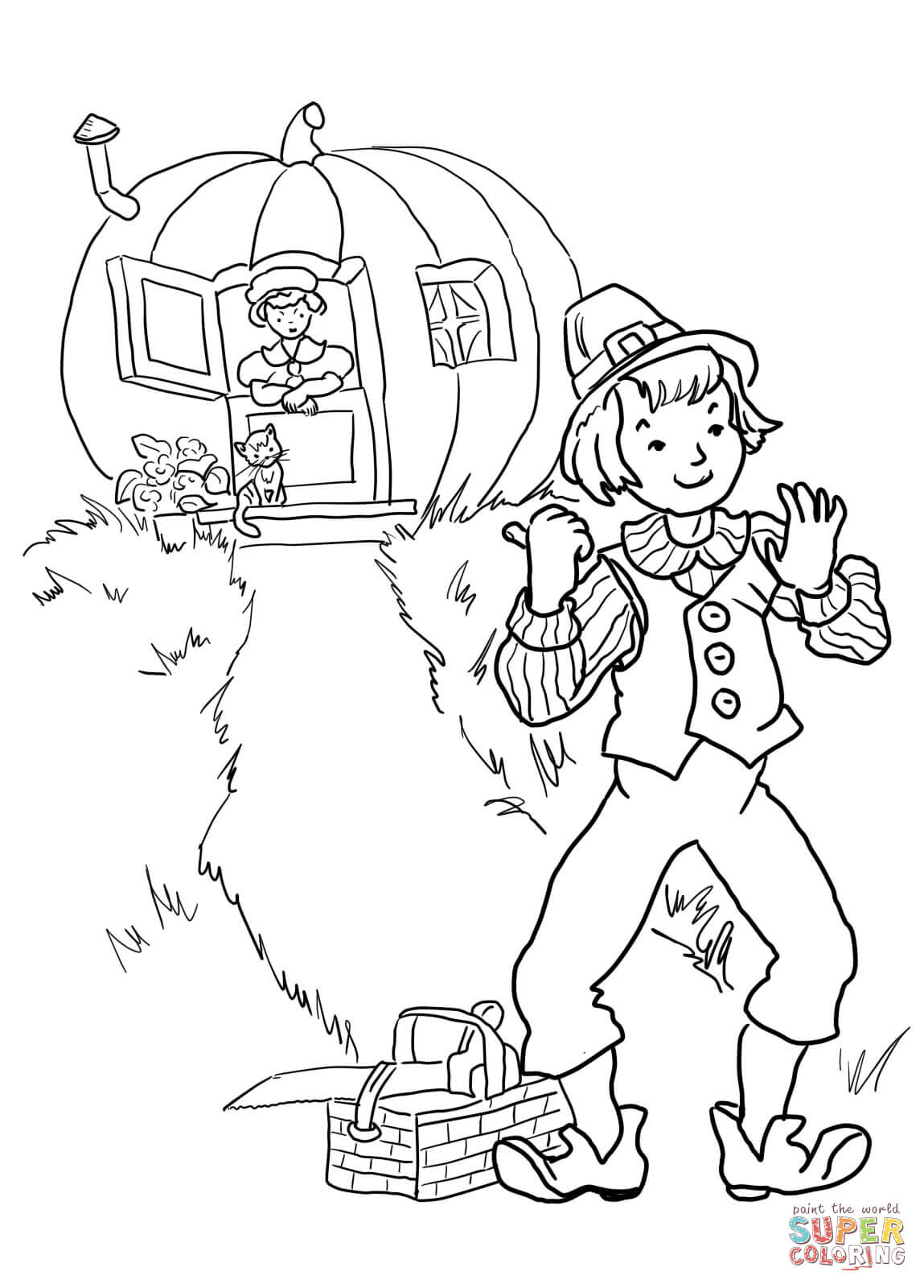 Peter pumpkin eater nursery rhyme coloring page free printable coloring pages