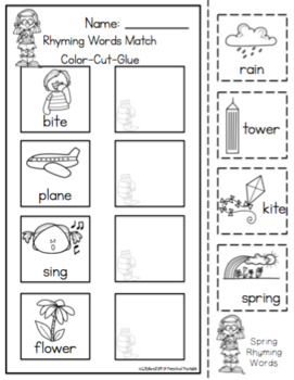 Rhyming words bundle cards and worksheets by preschool printable