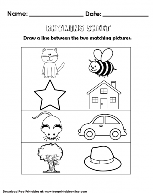 Match the rhyming words kids activity worksheet