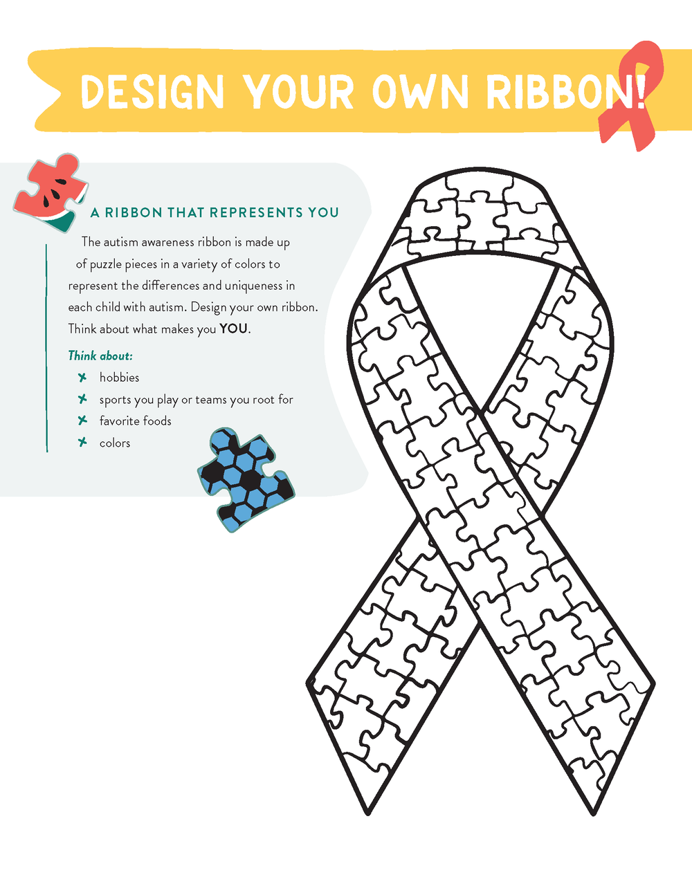Ribbon coloring sheet â autism nj ambassador