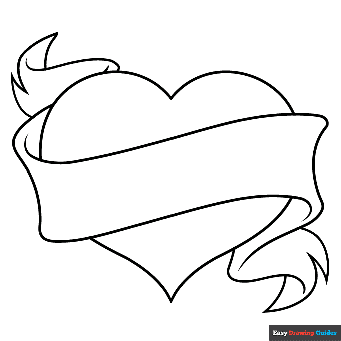 Heart with ribbon coloring page easy drawing guides