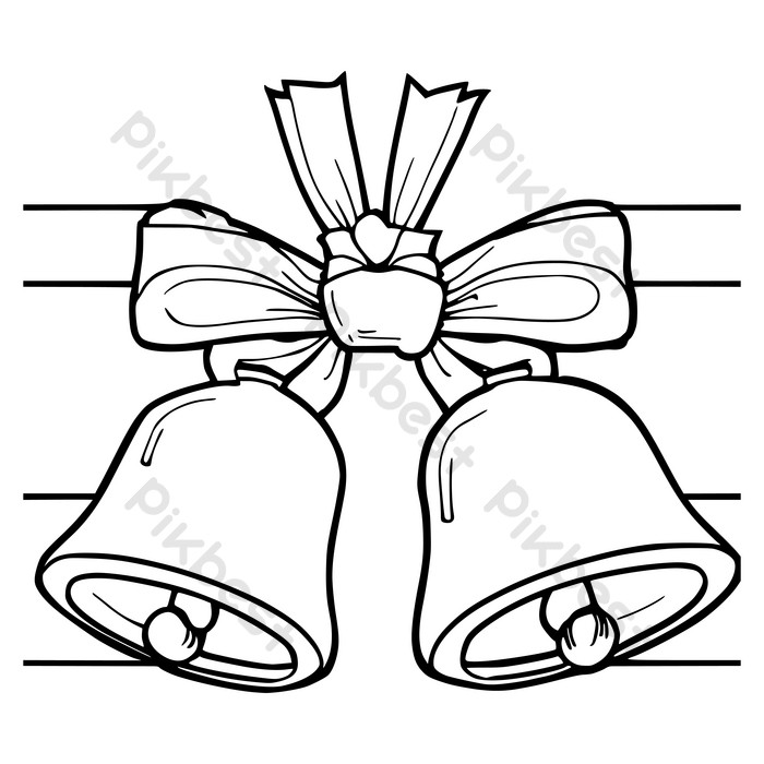 Bells with ribbon coloring pages drawing for kids illustration ai free download