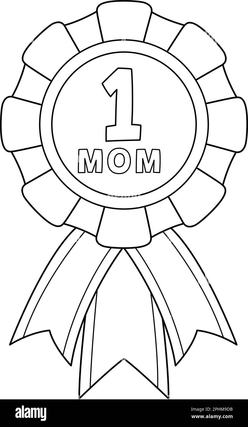 Number one mom ribbon isolated coloring page stock vector image art