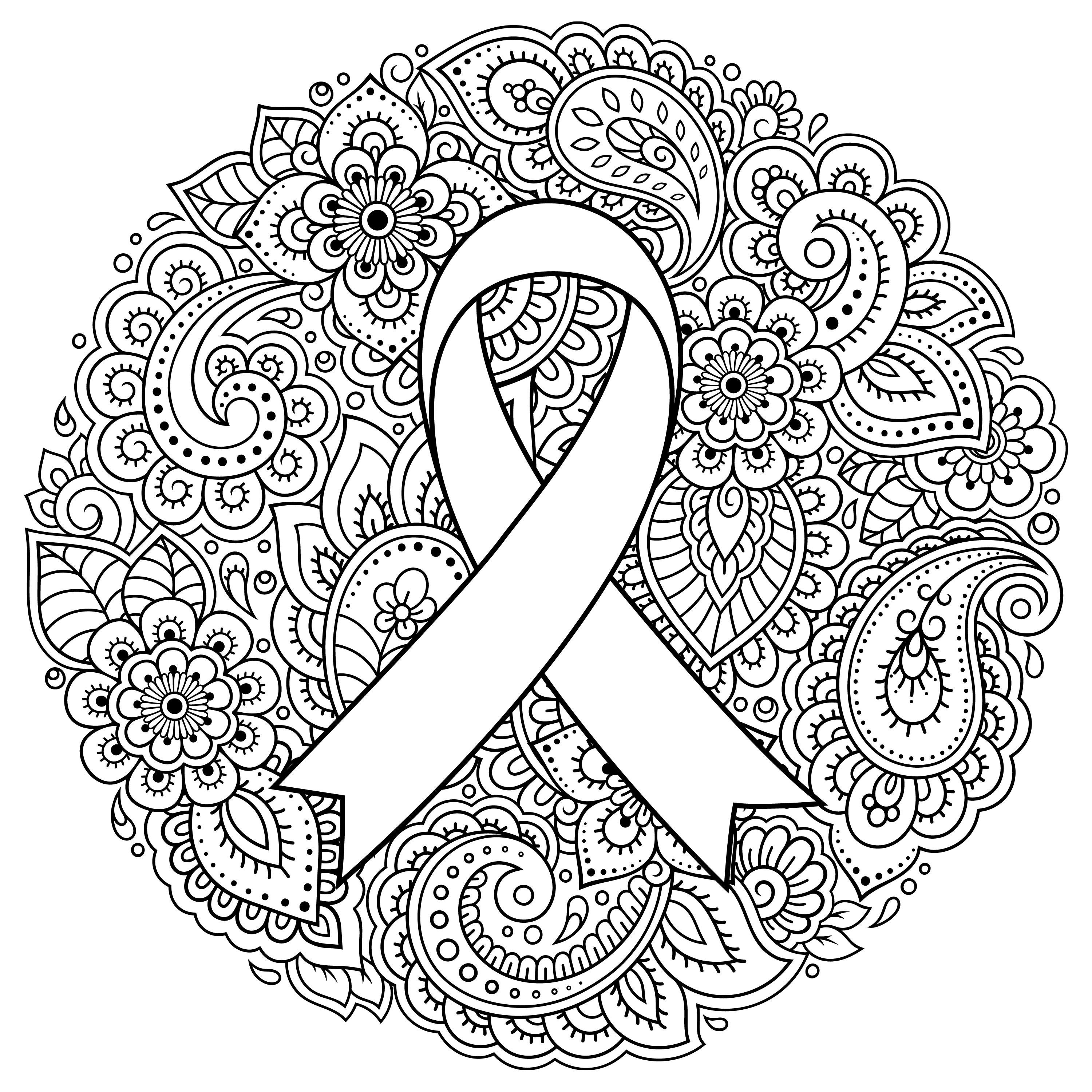 Awareness ribbon paisley coloring page digital coloring download now