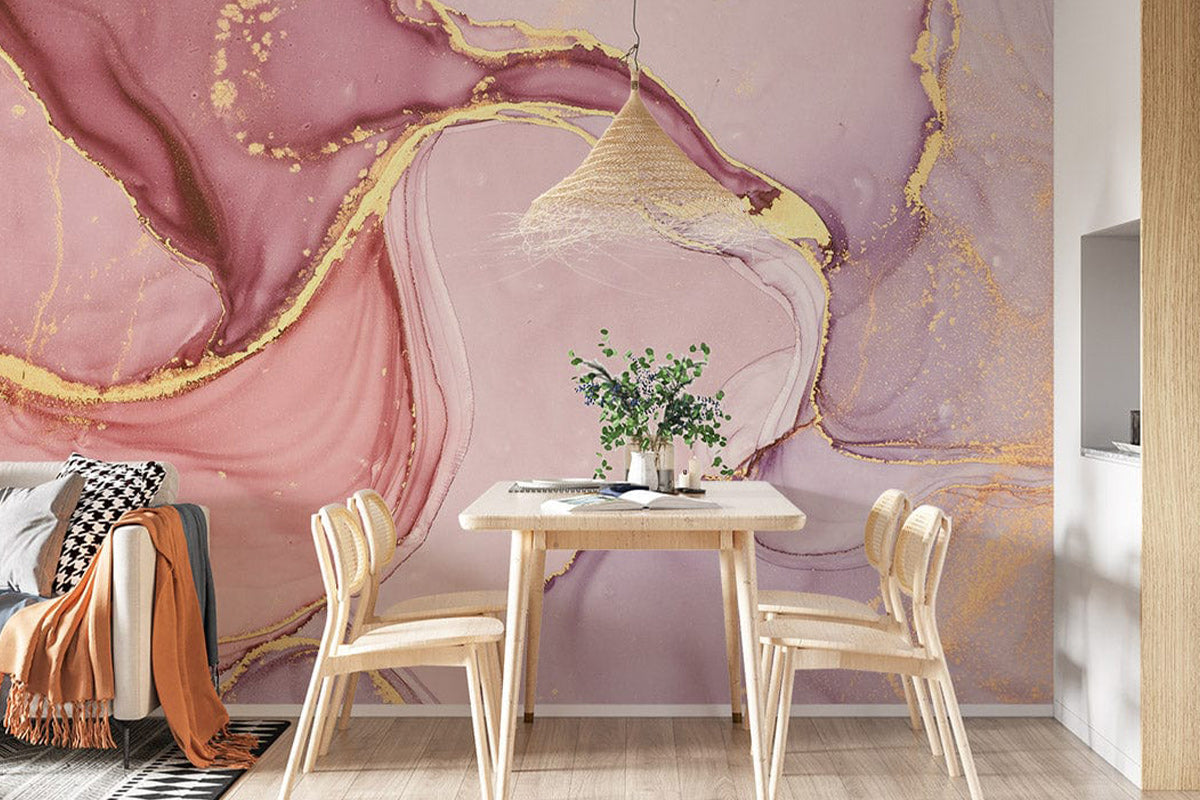 Rich pink marble wallpaper mural faux marble wall der